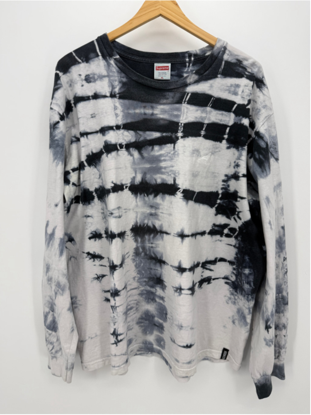 Supreme ROOKERY Tie-Dye Long Sleeve Tee Crew Neck Men Size XL Black & White